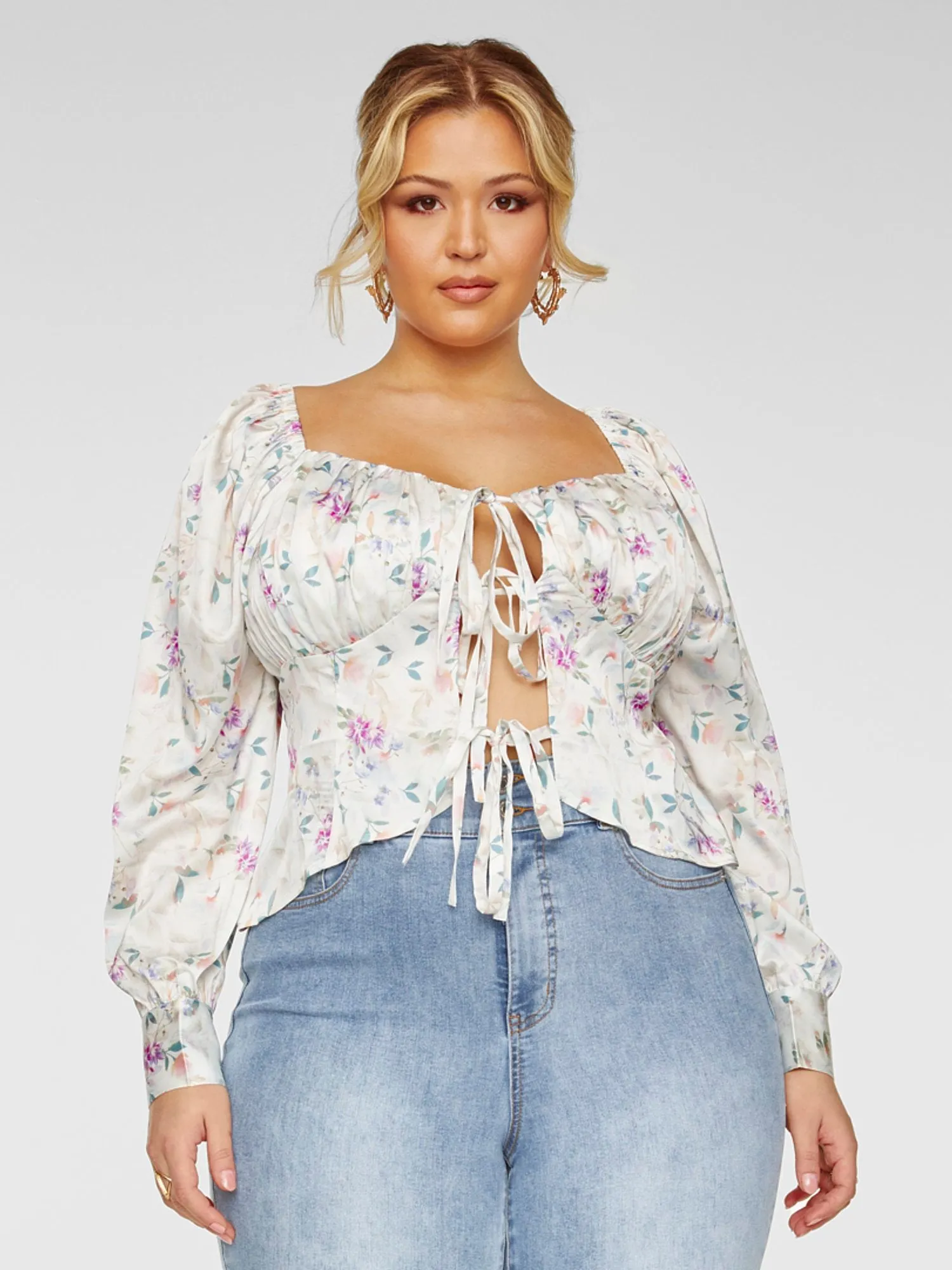 Alma Floral Print Tie Front Blouse