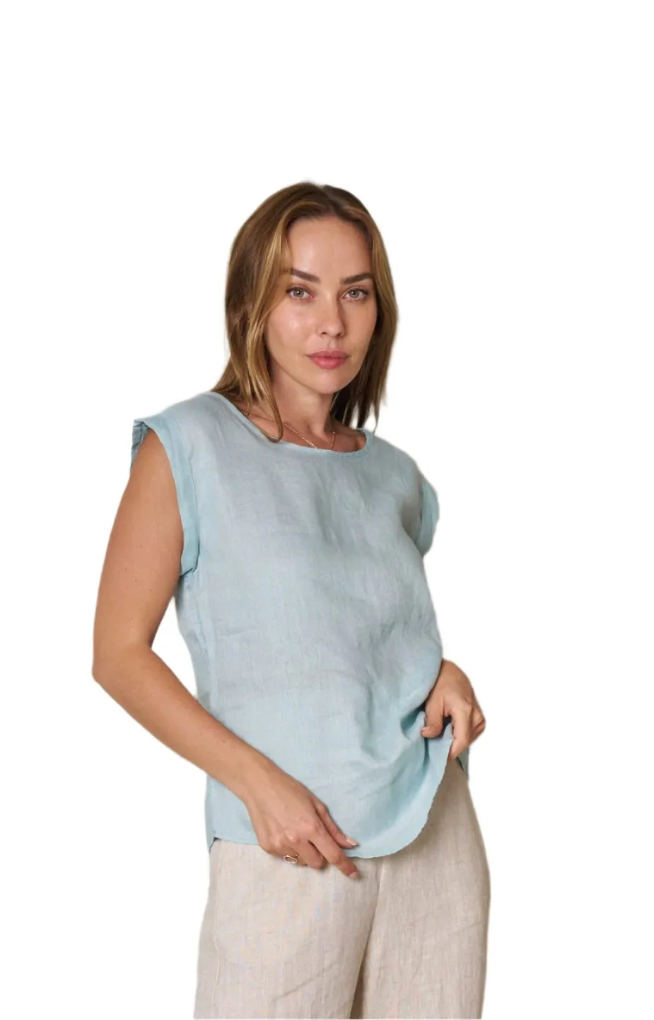 Amelia Top Linen Ice Blue