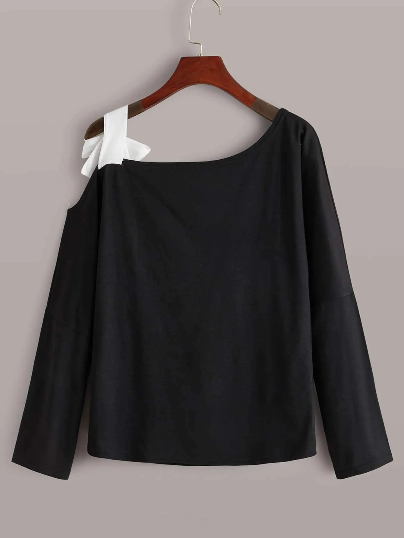 Asymmetrical Neck Tie Shoulder Tee