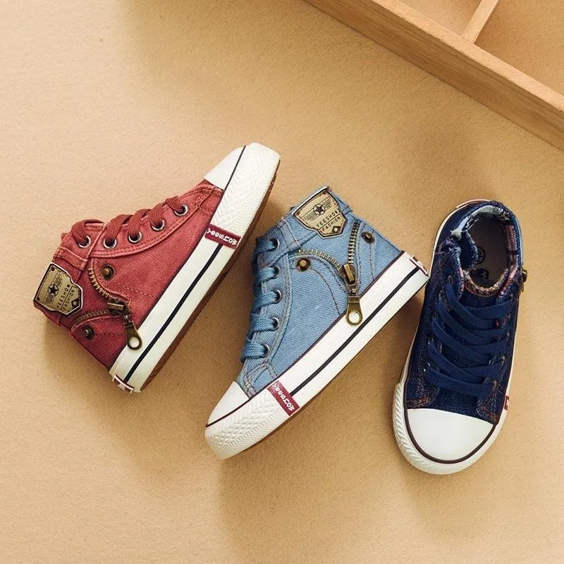 Autumn Breeze Kids’ Canvas Sneakers – Breathable High-Top Denim Casual Shoes for Boys & Girls