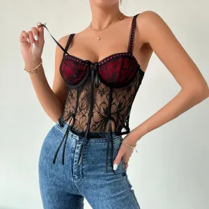 Black and Red Lace Bustier Cami Top