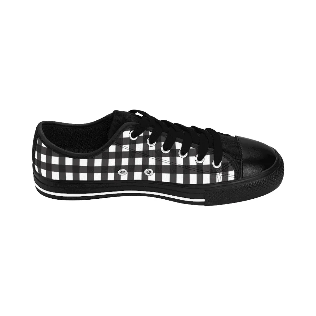 Black White Buffalo Women's Sneakers, Plaid Print Low Tops Fashion Canvas Shoes For Women (US Size: 6-12)