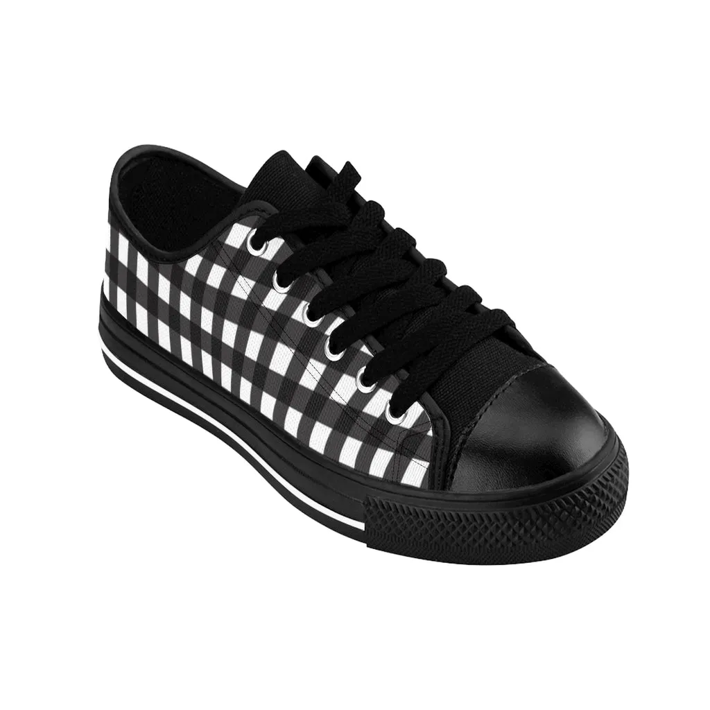 Black White Buffalo Women's Sneakers, Plaid Print Low Tops Fashion Canvas Shoes For Women (US Size: 6-12)