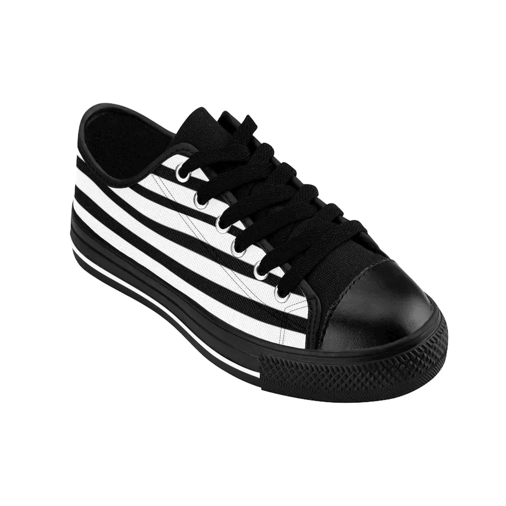 Black White Striped Women's Sneakers, Modern Stripes Tennis Shoes For Ladies (US Size: 6-12)