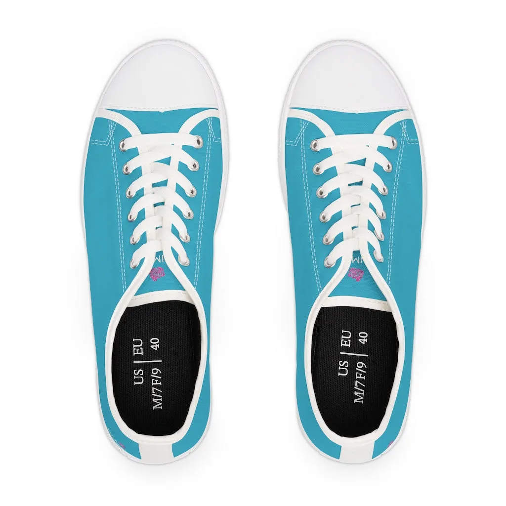 Blue Color Best Ladies' Sneakers, Solid Color Women's Low Top Sneakers Tennis Shoes (US Size: 5.5-12)