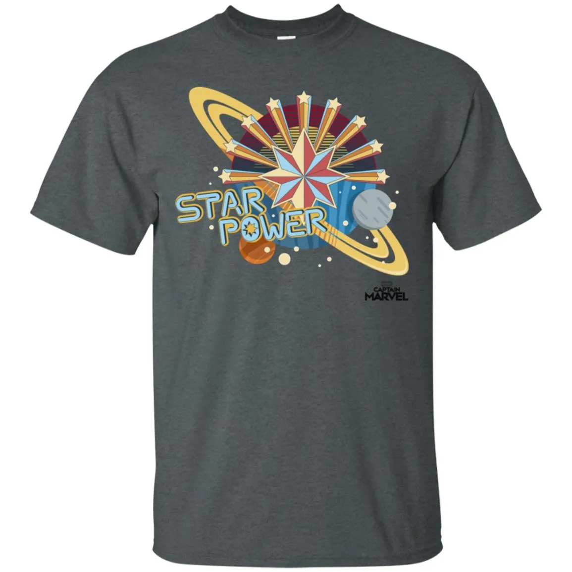 Captain Marvel Star Power Retro Style Men Cotton T-Shirt