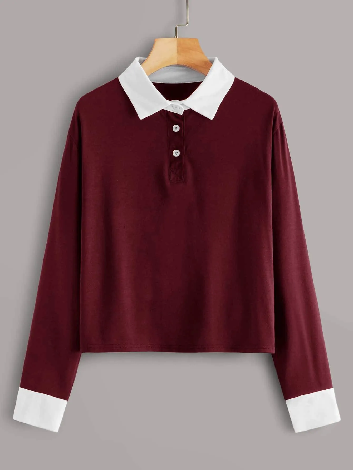 Contrast Cuff Polo Neck Tee