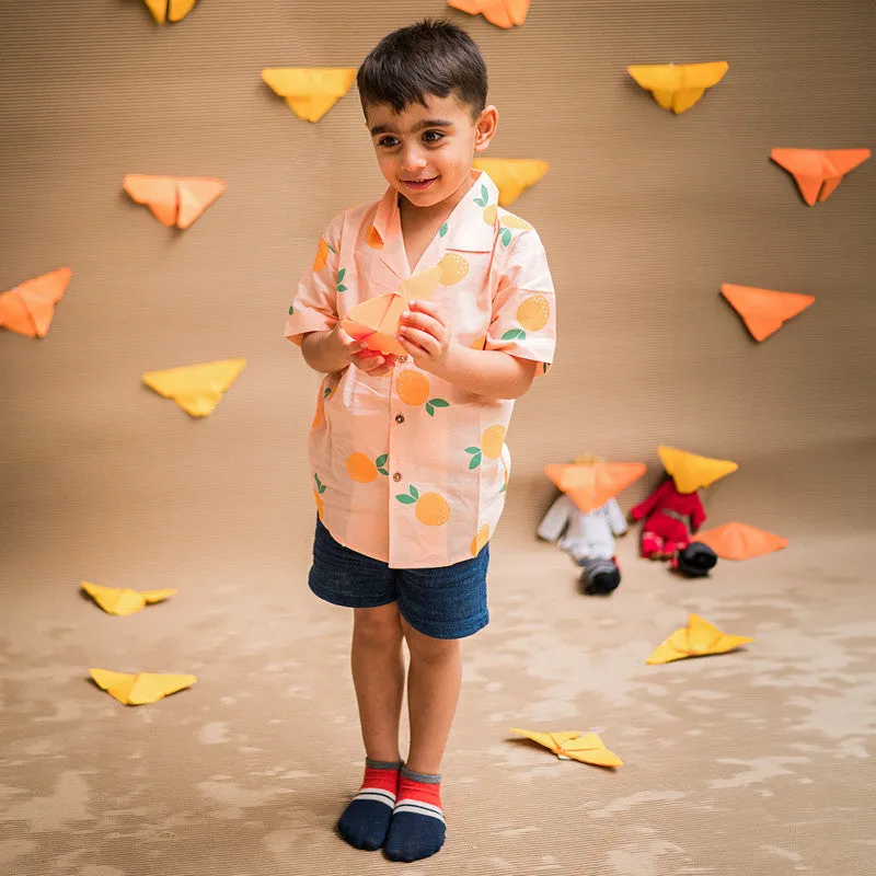 Cotton Shirts For Boys | Printed | Peach