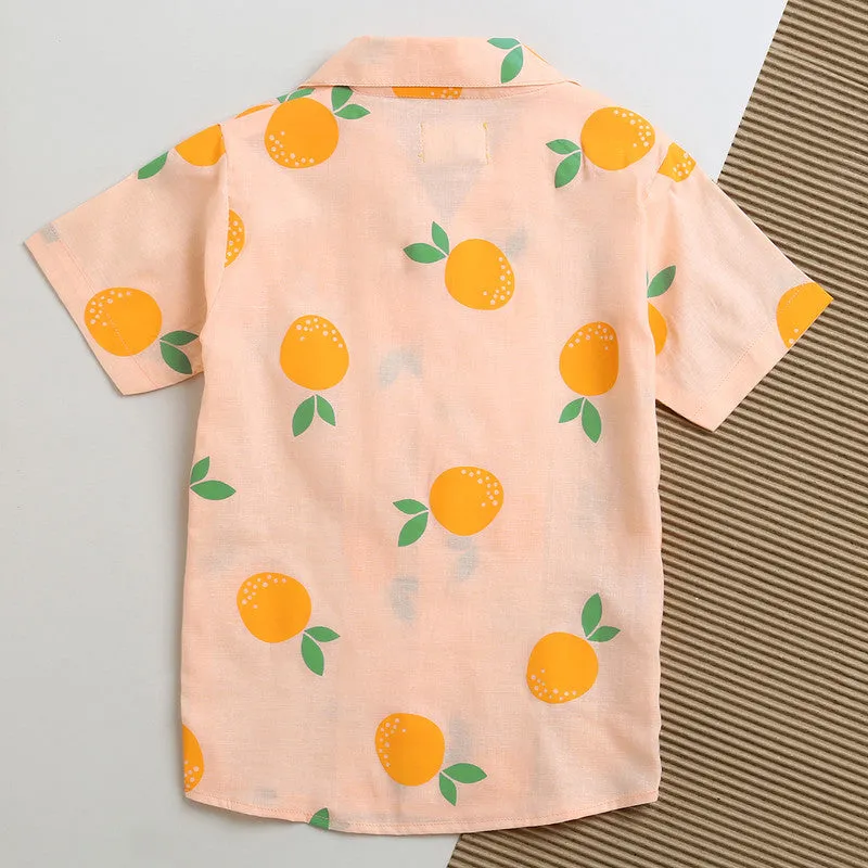 Cotton Shirts For Boys | Printed | Peach