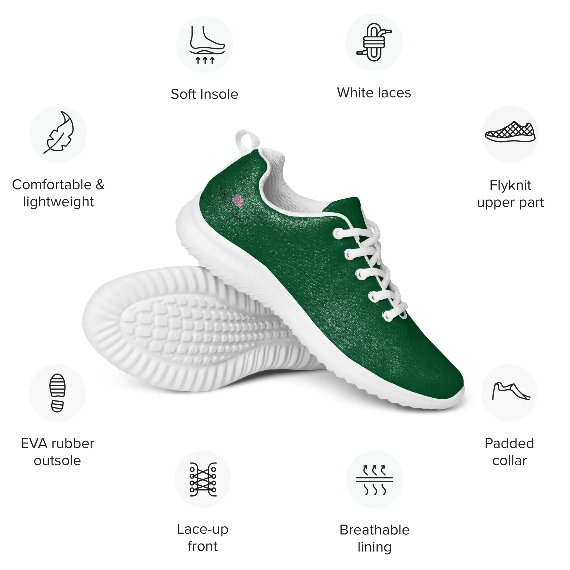 Dark Green Color Men's Sneakers, Solid Color Modern Breathable Lightweight Men’s Athletic Shoes (US Size: 5-13)