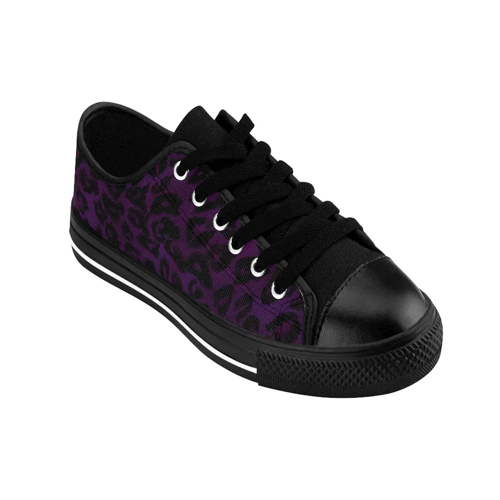 Dark Purple Leopard Women's Sneakers, Purple Animal Print Fashion Tennis Canvas Shoes For Ladies