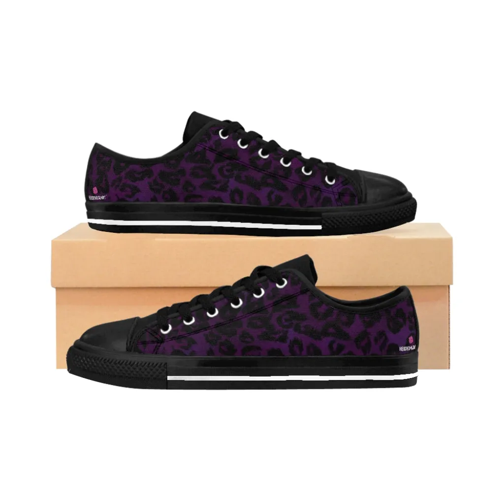 Dark Purple Leopard Women's Sneakers, Purple Animal Print Fashion Tennis Canvas Shoes For Ladies