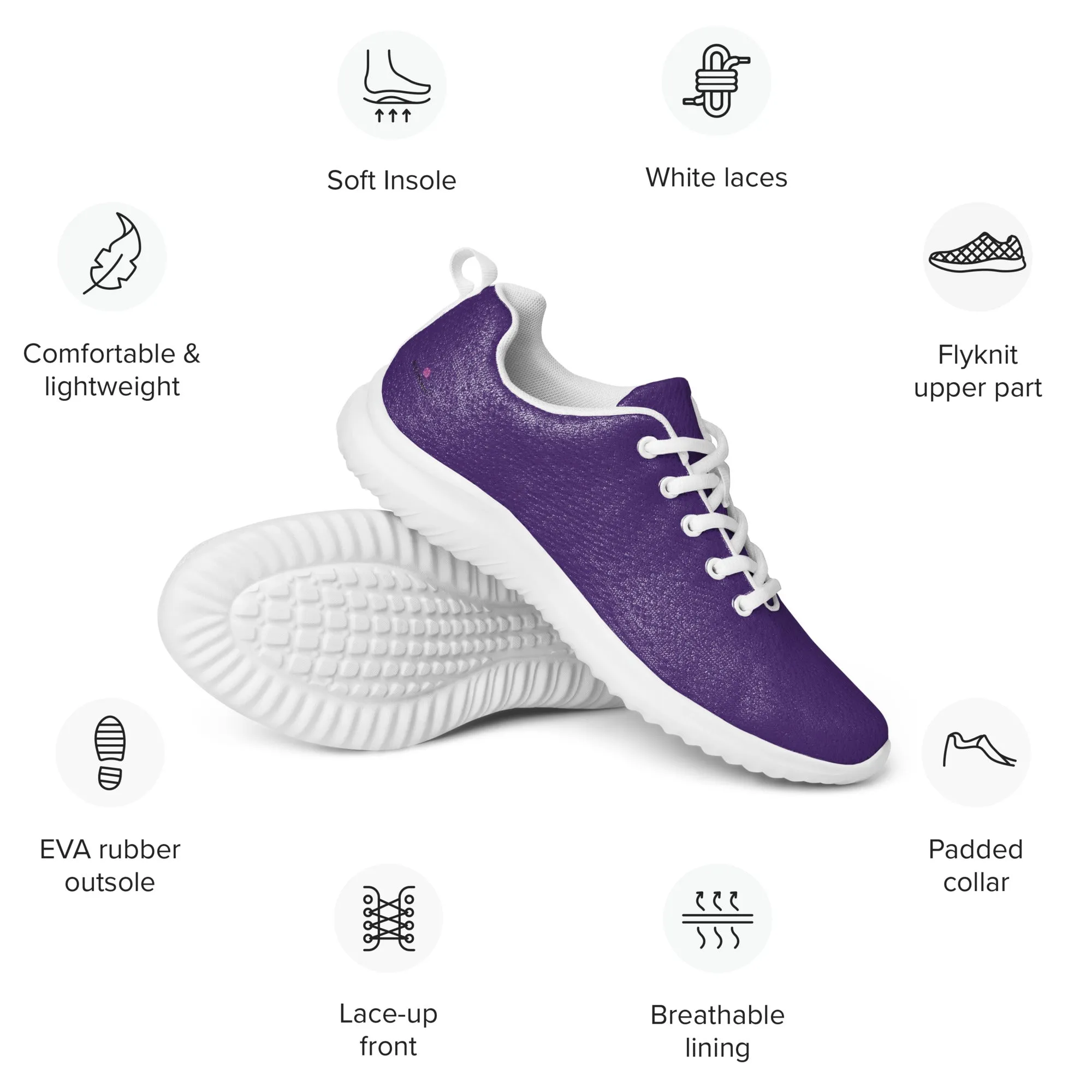 Dark Purple Men's Kicks, Solid Purple Color Modern Breathable Lightweight Men’s Athletic Shoes (US Size: 5-13)