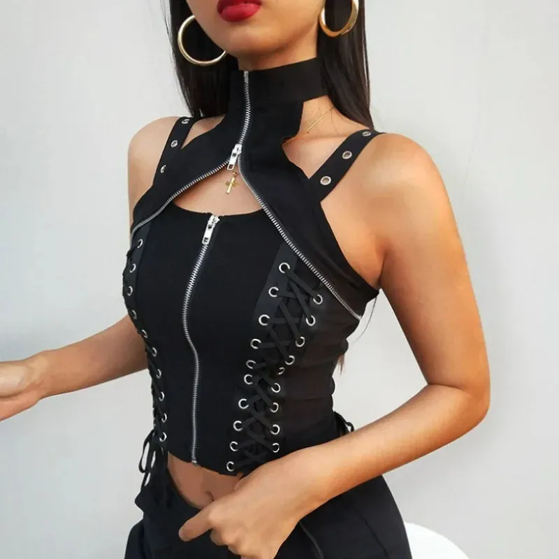 Dark Sexy Harajuku Streetwear Gothic High Waist Bandage Rave Crop Top