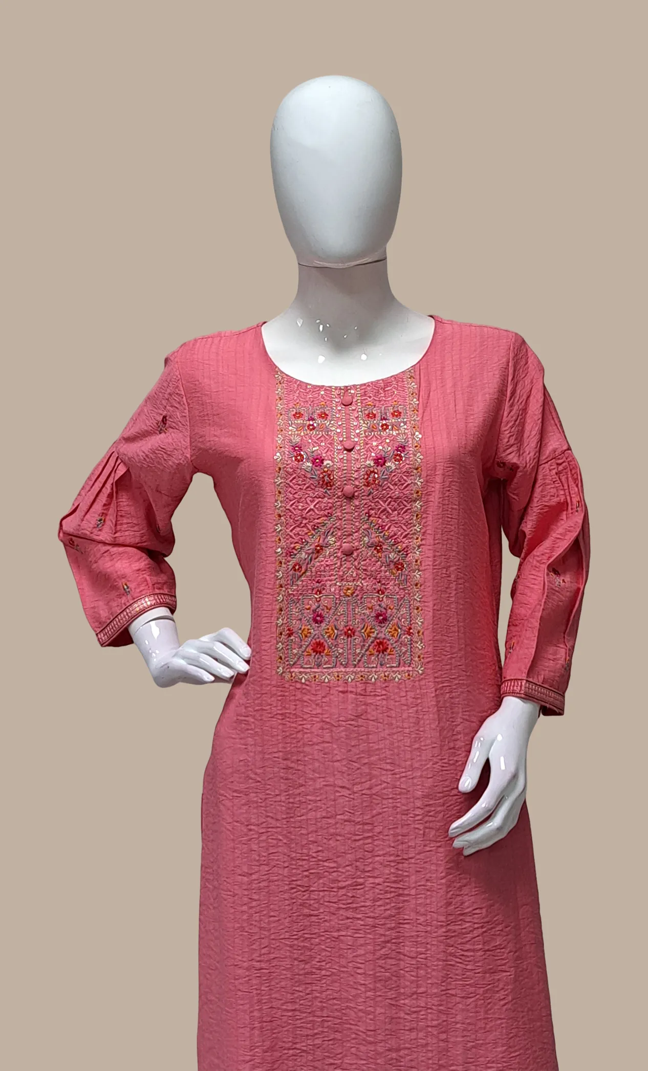 Deep Salmon Embroidered Punjabi