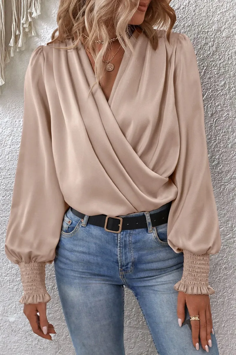 Elegant Solid Fold V Neck Tops