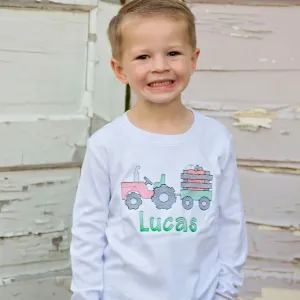 Embroidered Tractor With Pumpkin Personalized Tee