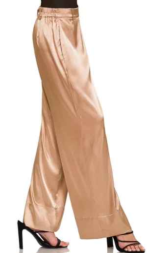 Eva Loose Stretch Wide Leg Silky Pants - Champagne