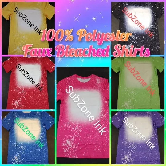 Faux Bleached 100% Polyester Shirts Adult Unisex Sizes