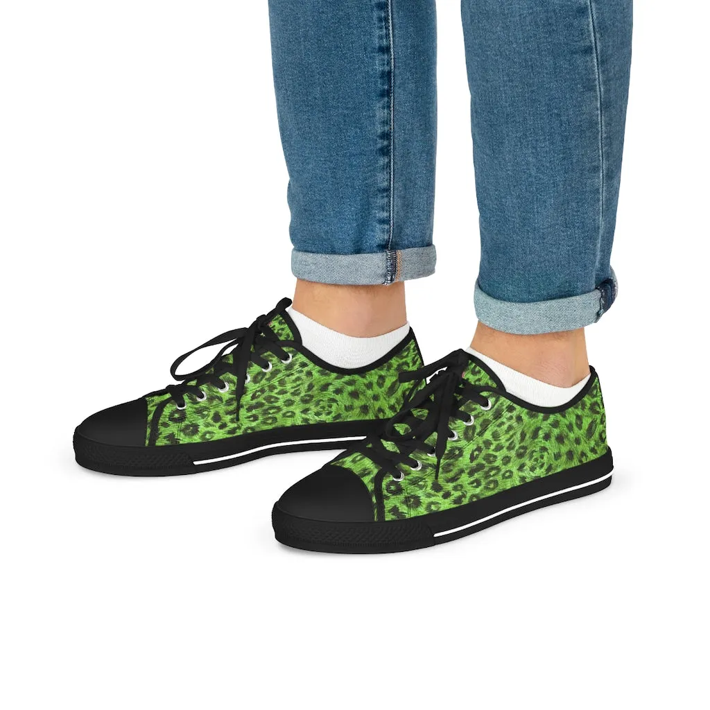 Green Leopard Men's Sneakers, Animal Print Best Designer Fashionable Men's Low Top Sneakers