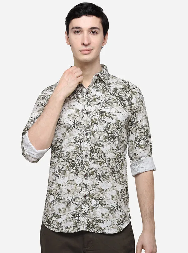 Green Slim Fit Printed Casual Shirt | Greenfibre