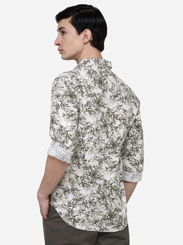 Green Slim Fit Printed Casual Shirt | Greenfibre