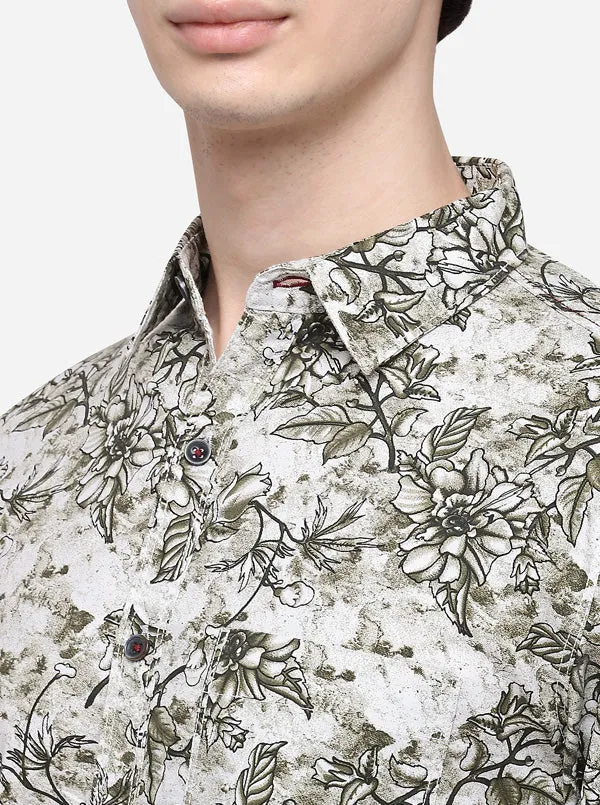 Green Slim Fit Printed Casual Shirt | Greenfibre