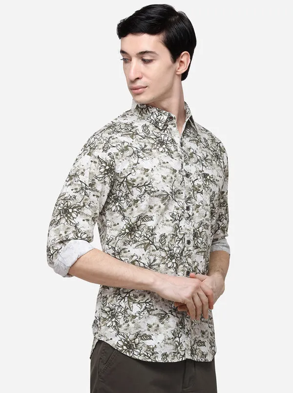 Green Slim Fit Printed Casual Shirt | Greenfibre