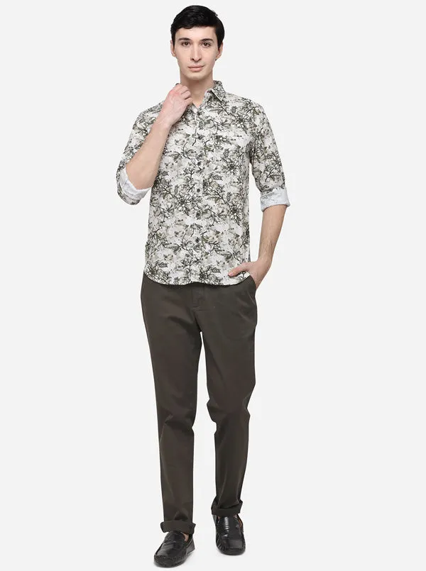 Green Slim Fit Printed Casual Shirt | Greenfibre