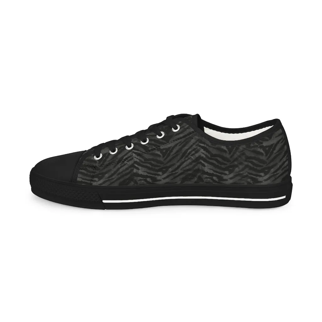 Grey Tiger Striped Low Tops, Best Designer Animal Printed Men's Low Top Sneakers (US Size: 5-14)