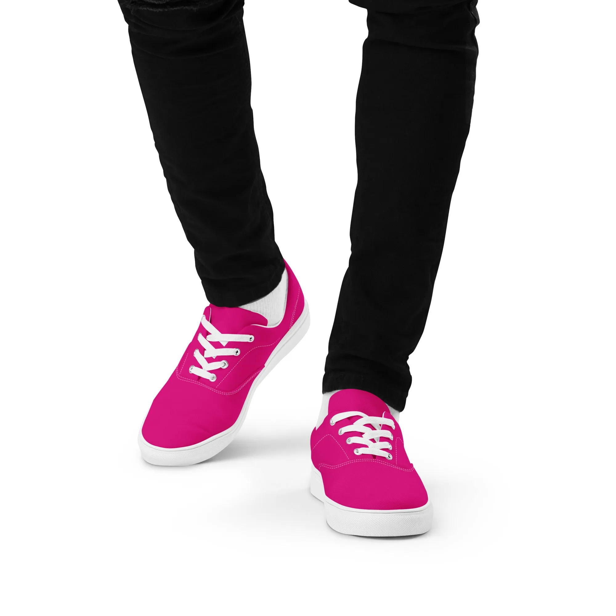 Hot Pink Men's Sneakers, Solid Hot Pink Color Best Premium Designer Men’s Lace-up Canvas Shoes  (US Size: 5-13)