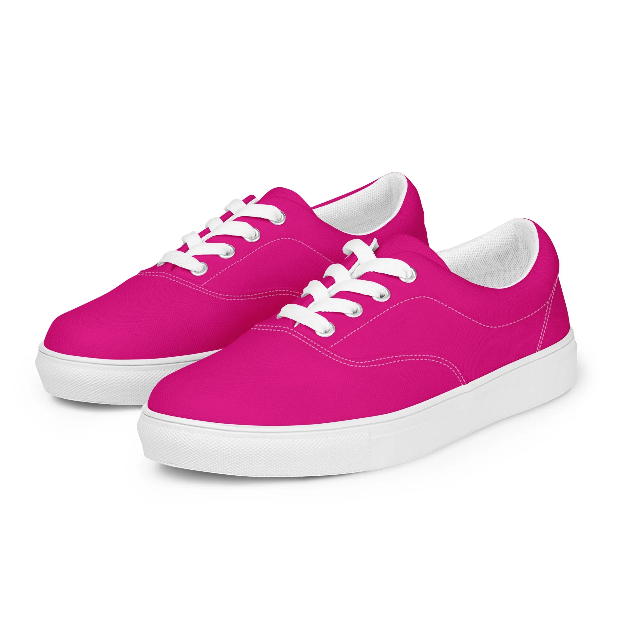 Hot Pink Men's Sneakers, Solid Hot Pink Color Best Premium Designer Men’s Lace-up Canvas Shoes  (US Size: 5-13)