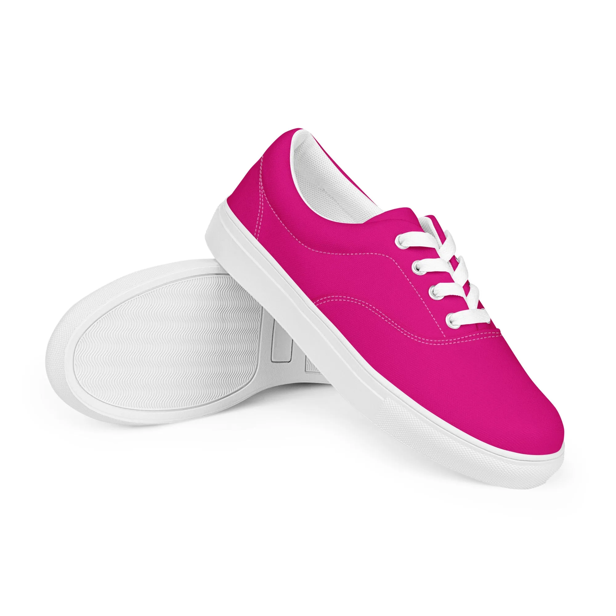 Hot Pink Men's Sneakers, Solid Hot Pink Color Best Premium Designer Men’s Lace-up Canvas Shoes  (US Size: 5-13)