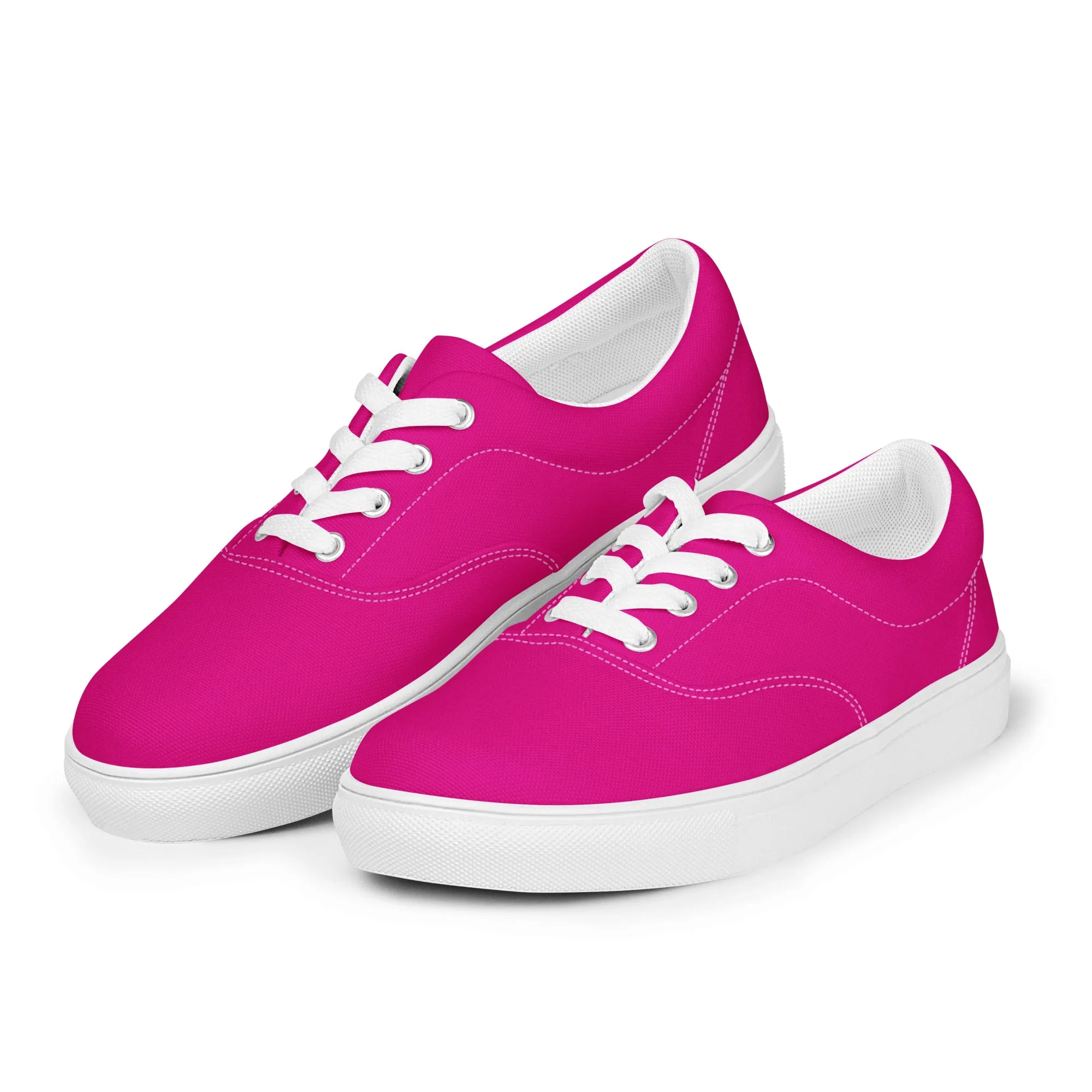 Hot Pink Men's Sneakers, Solid Hot Pink Color Best Premium Designer Men’s Lace-up Canvas Shoes  (US Size: 5-13)