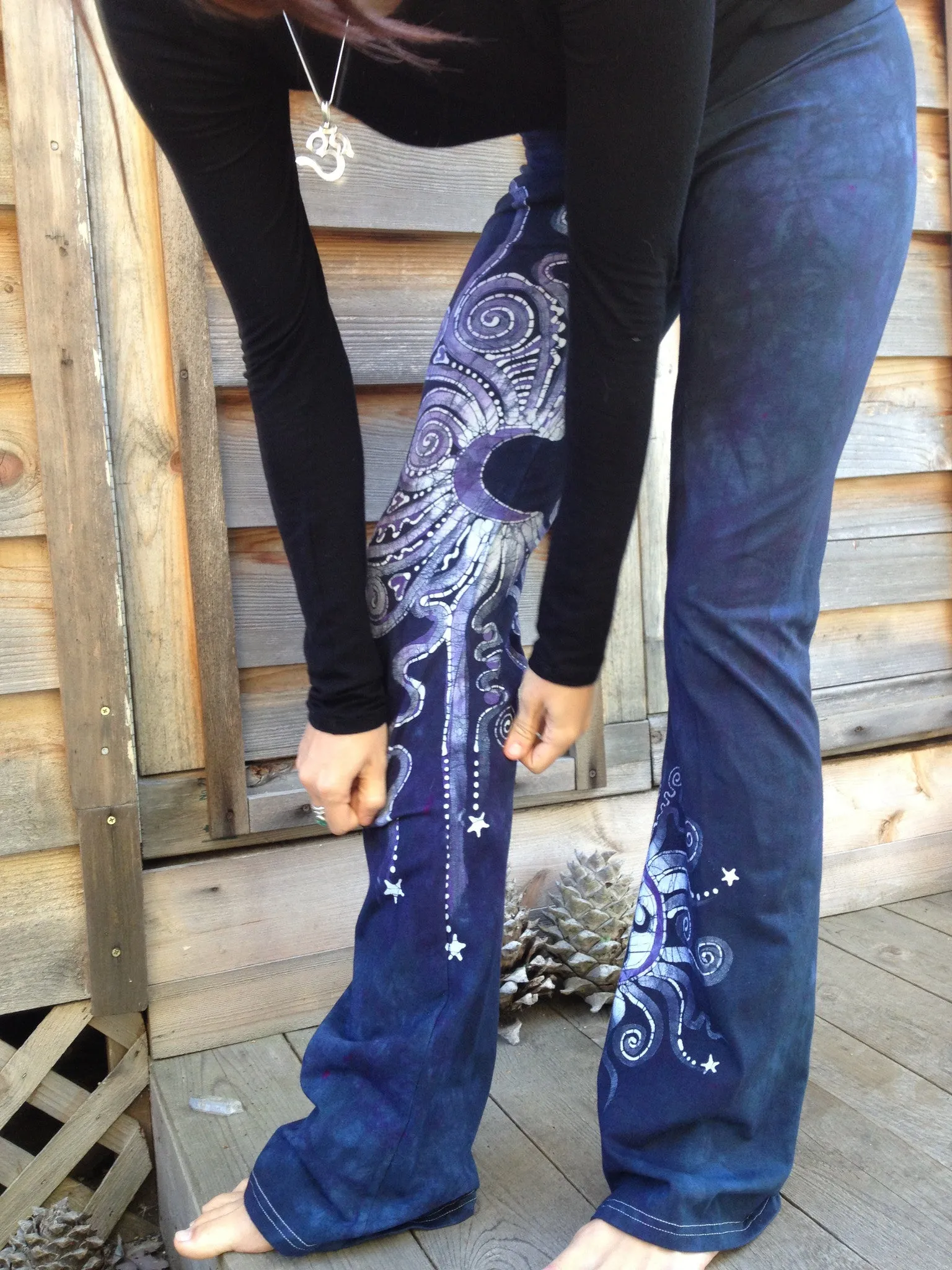 Internal Flames Batik Stretchy Long Pants in Navy Blue and Purple