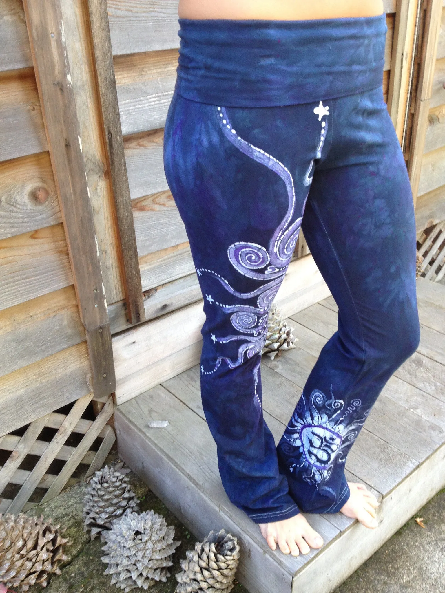 Internal Flames Batik Stretchy Long Pants in Navy Blue and Purple