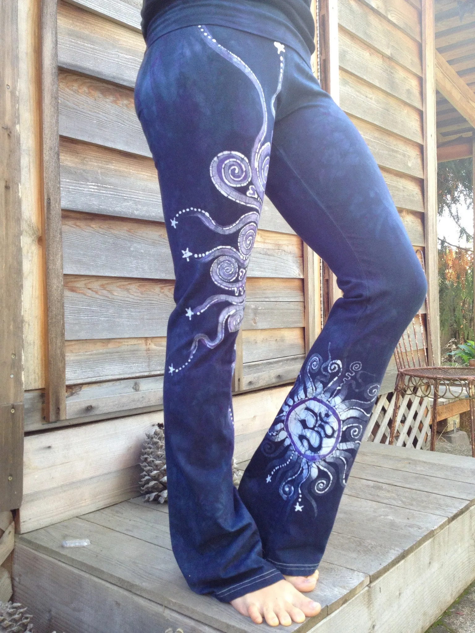 Internal Flames Batik Stretchy Long Pants in Navy Blue and Purple