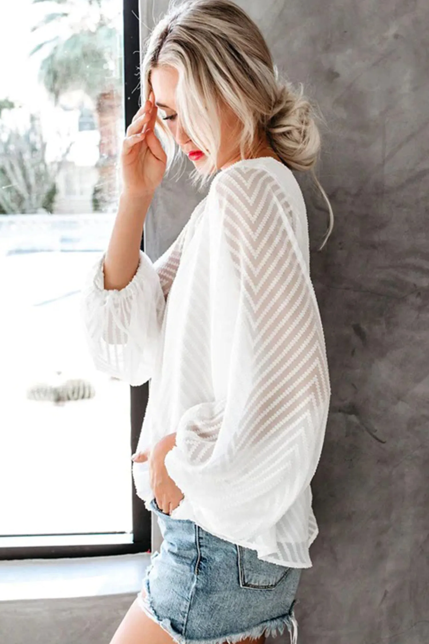 Kaleigh Long Sleeve Ruching V-neck Top