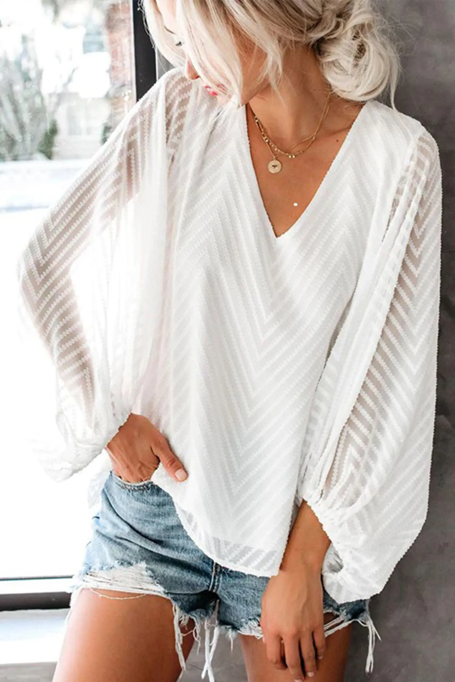 Kaleigh Long Sleeve Ruching V-neck Top