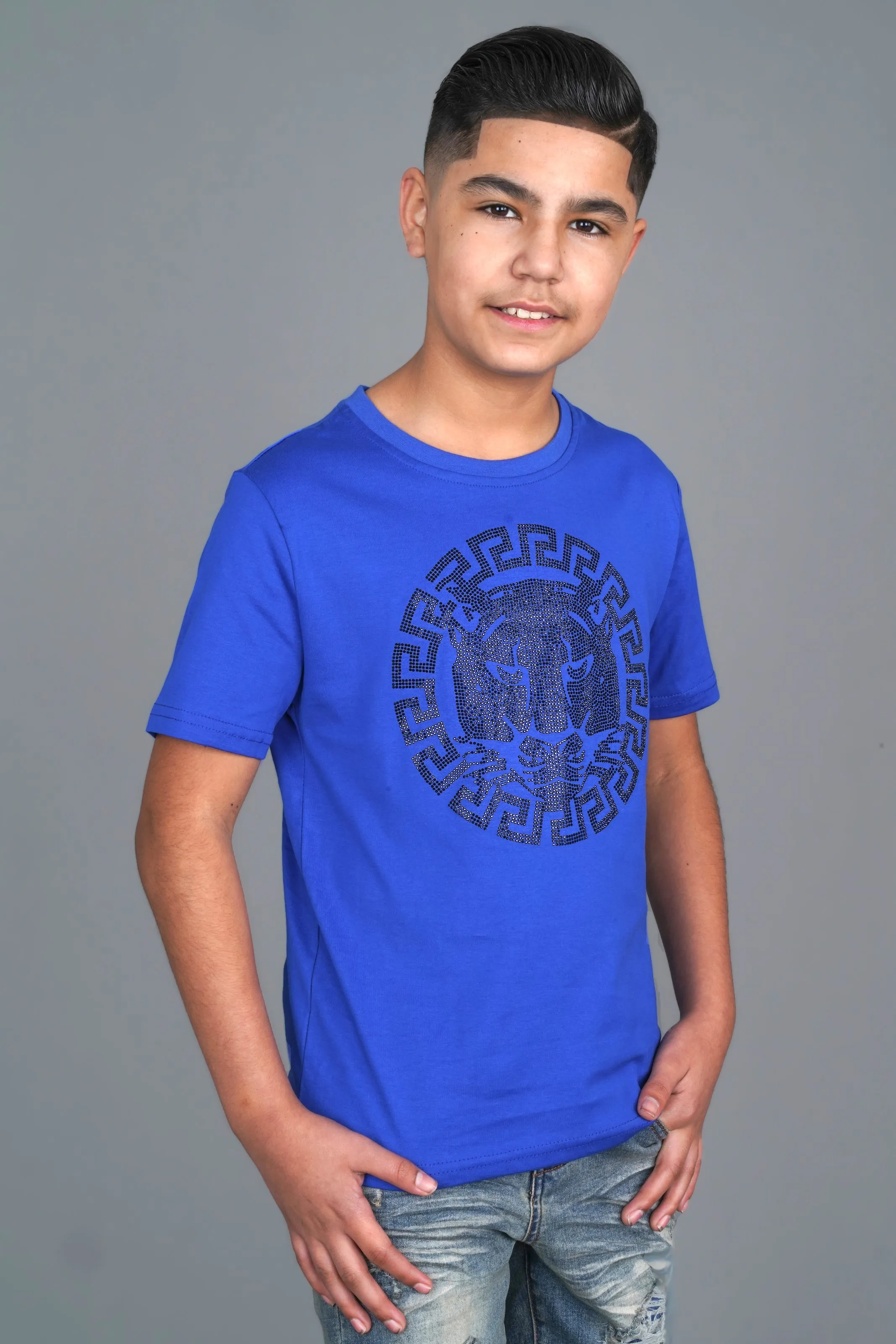 Kid's Cotton Royal Blue Rhinestone T-shirt