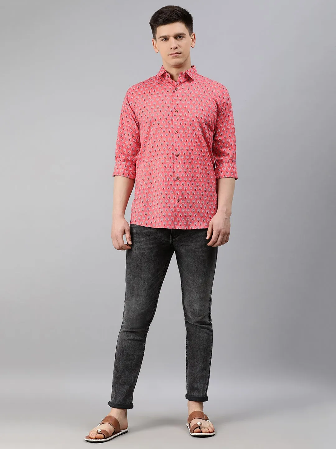 Men's Pink Cotton Full Sleeves Shirts For Men - Taantav