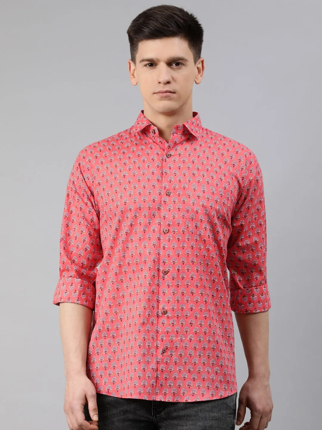 Men's Pink Cotton Full Sleeves Shirts For Men - Taantav