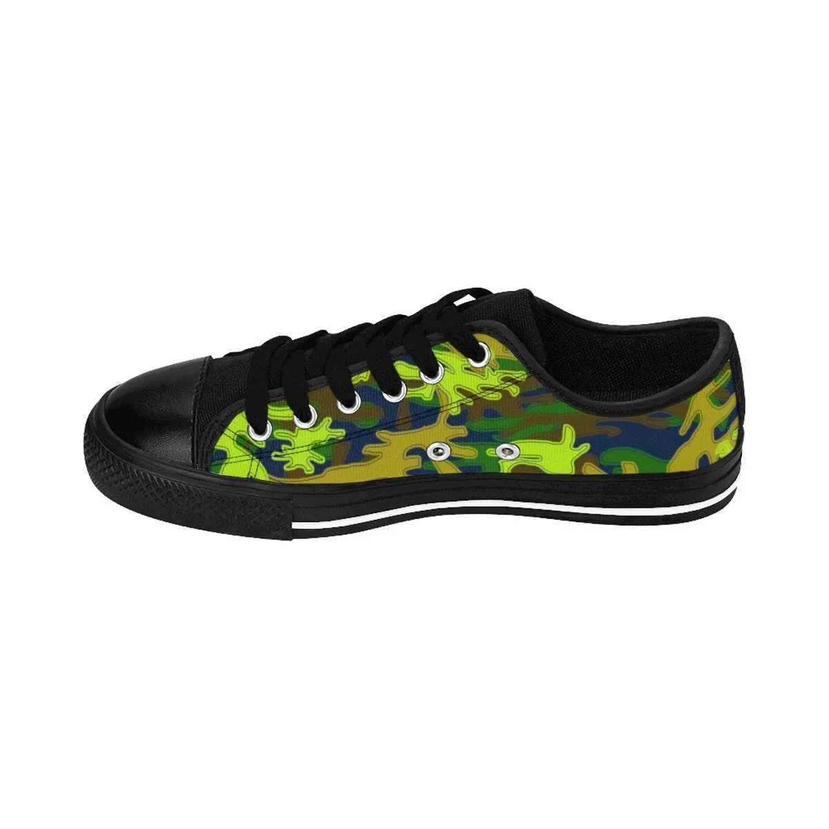 Navy Blue Camo Men's Low Tops, Green Camouflage Military Print Premium Men's Low Top Canvas Sneakers