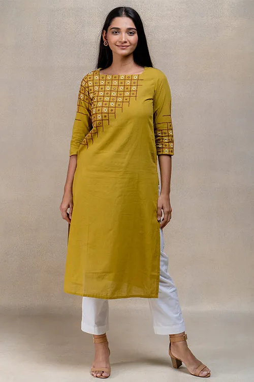 Okhai "Checkmate" Hand Embroidered and Mirrorwork Pure Cotton Kurta