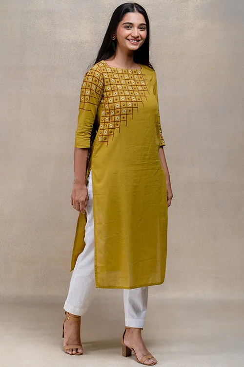 Okhai "Checkmate" Hand Embroidered and Mirrorwork Pure Cotton Kurta