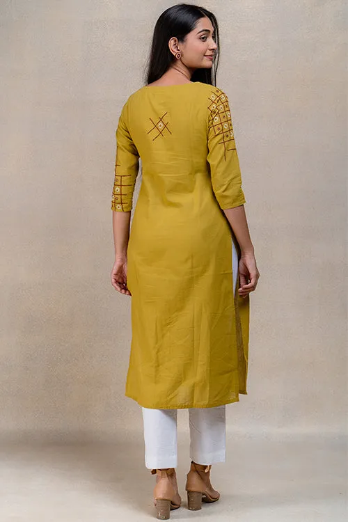 Okhai "Checkmate" Hand Embroidered and Mirrorwork Pure Cotton Kurta