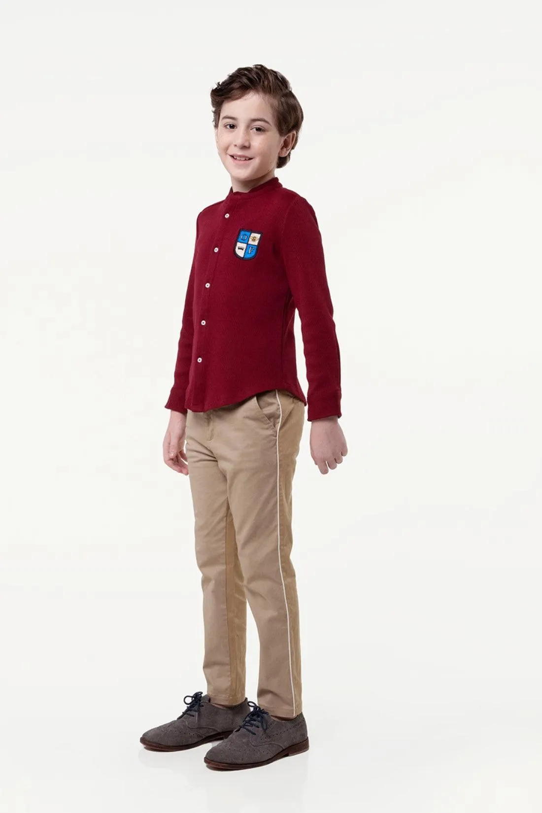 One Friday Kids Boys Wine Chinese Collar Shirt