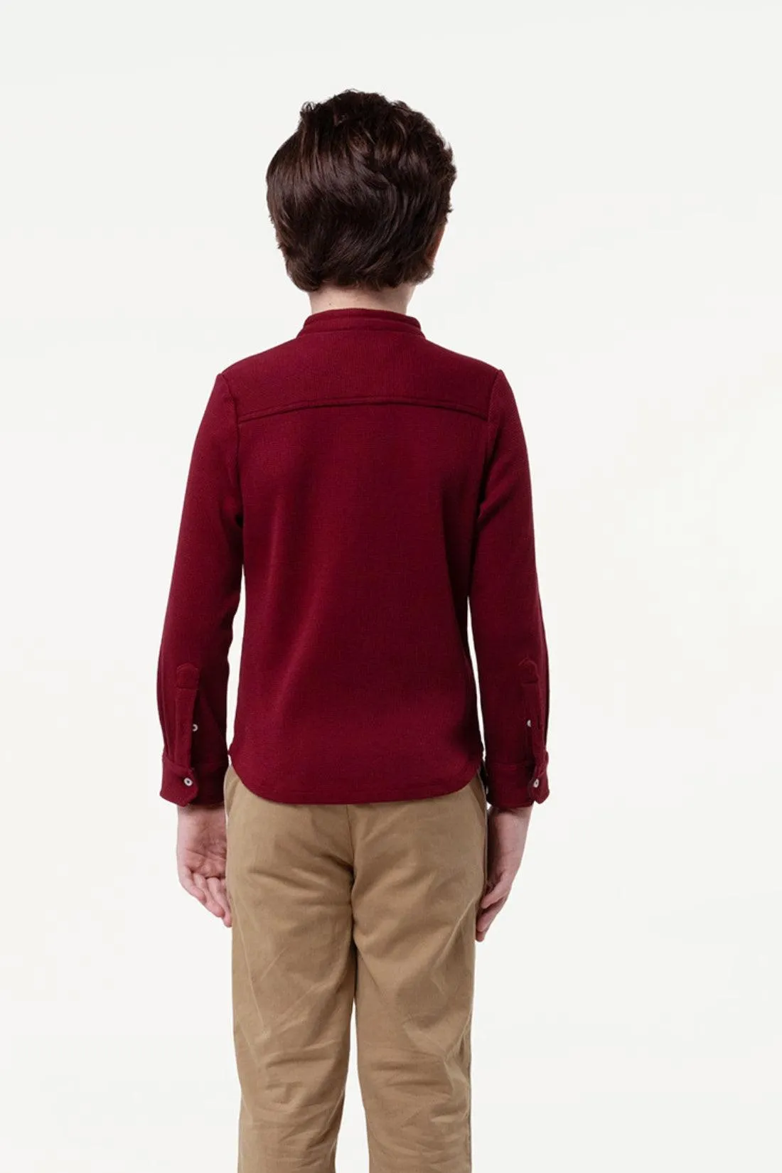 One Friday Kids Boys Wine Chinese Collar Shirt