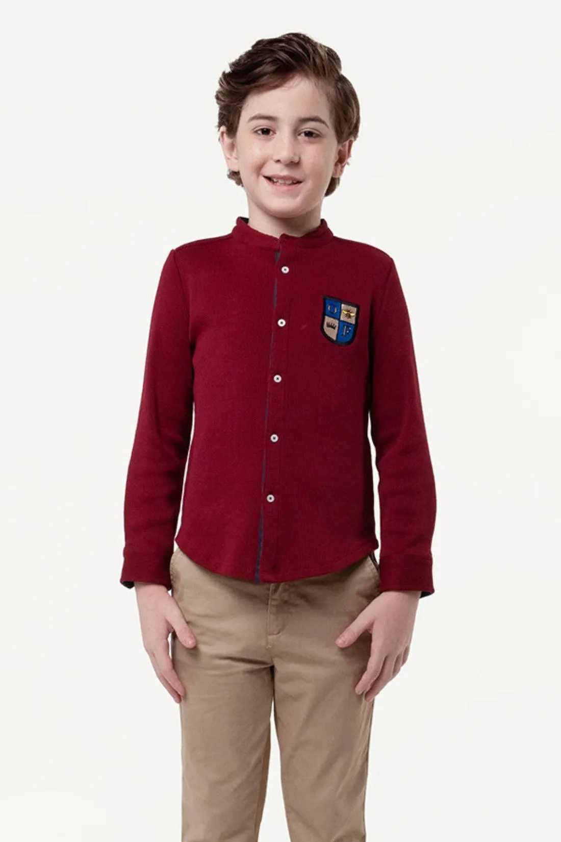 One Friday Kids Boys Wine Chinese Collar Shirt