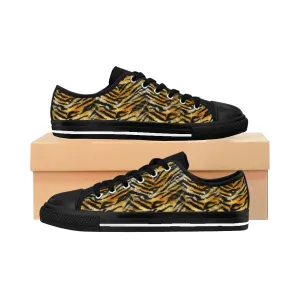 Orange Tiger Stripe Men's Low Tops, Animal Print Men's Low Top Sneakers Running Shoes (US Size: 7-14)